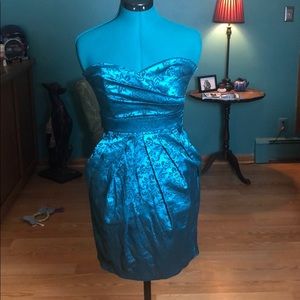 Blue Dress with Navy Paisley Detail